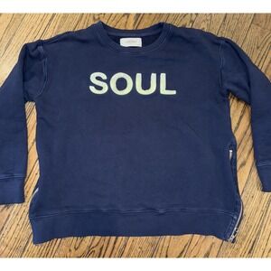 Soul Cycle Navy Blue Double Side Zip Crew Neck Pullover Sweatshirt LOGO Cotton M